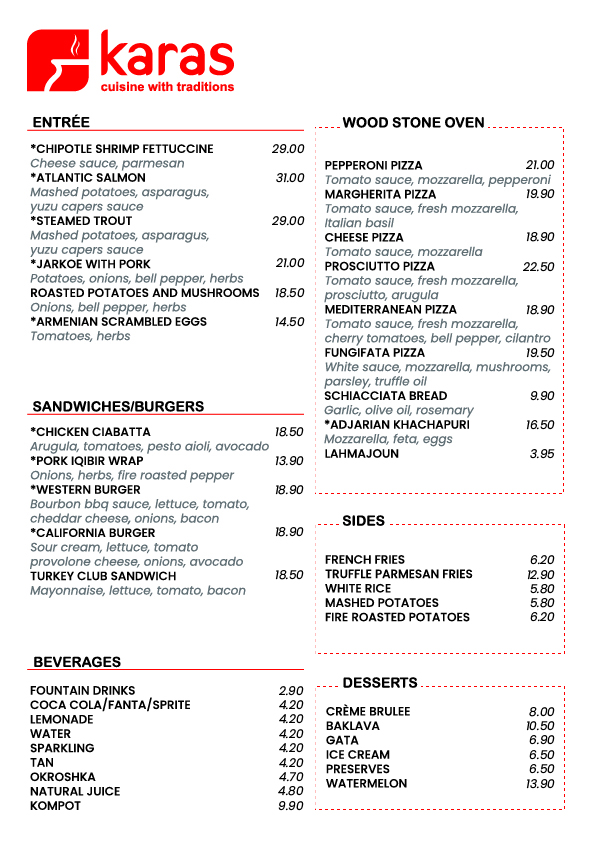 Karas Dine-In Menu - Image 1